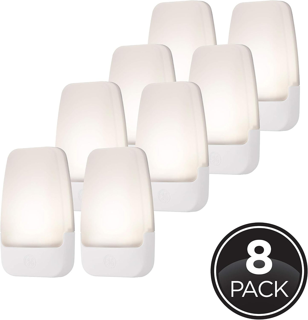 GE Plug in Night Light, Dusk to Dawn Sensor, Warm White 3000K, 8 Pack
