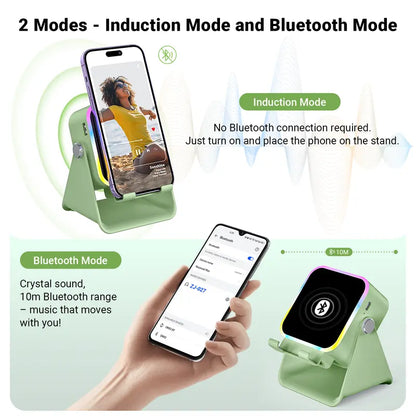 PUTARE Wireless Induction Audio Speaker Stand, 5In1 Cellphone Holder, 3500Mah Rechargeable Emergency Power Bank,360° Adjustable Mobile Tablet Stand with Colorful Ambient Light Gifts for Men Women,