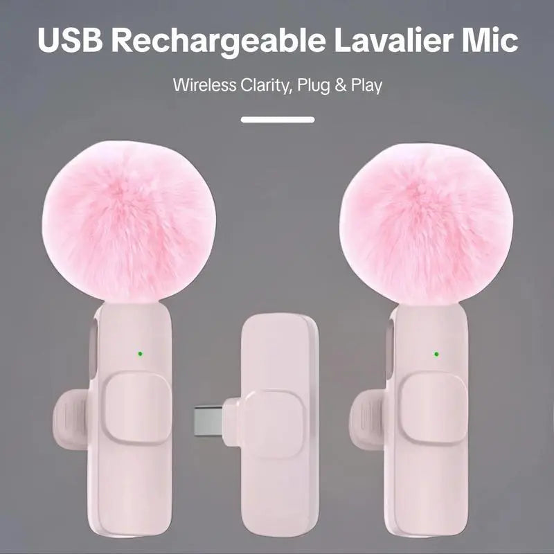 Wireless Lavalier Microphone with USB-C Receiver, Rechargeable Clip-On Mic for Smartphones, Tablets, Vlogging, Interviews and Audio Recording