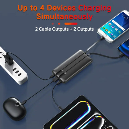 10000Mah Compact Lightweight Rechargeable Portable Charger - 22.5W Fast Chargeable Phone Accessory, Built-In Cables for Smartphone, Iphone, Samsung, Google Pixel, LG, Moto, Ipad, USB-A, Micro USB Digital Devices
