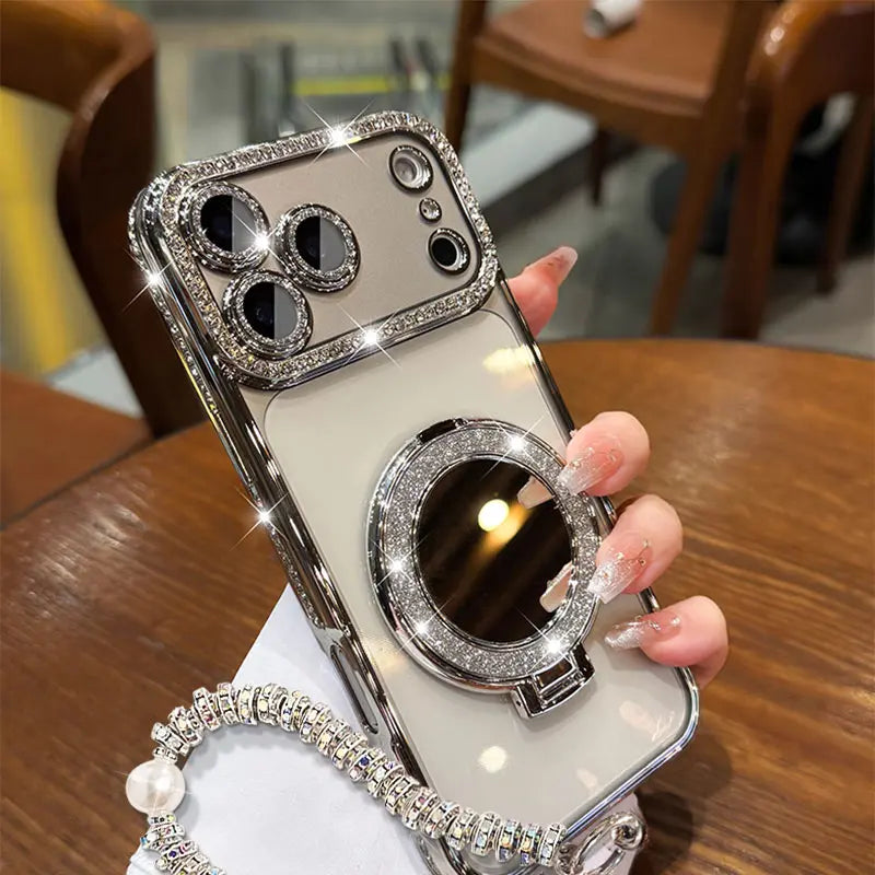 Women'S Transparent HD Phone Case for Iphone 12/13 Pro/14 Plus/14/15/16/17/18 Pro Max,17 Air,15/16 plus - Mirror Design, Handheld Stand, Shiny Frame, Shockproof Full-Body Shell, Drop Resistant Phone Accessories