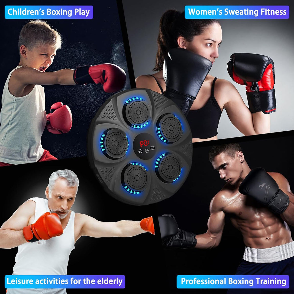 New Smart Music Boxing Machine with Boxing Gloves, Wall Mounted Smart Bluetooth Music Boxing Trainer with LED, Electronic Boxing Target Workout Punching Equipment for Home, Indoor, Gym
