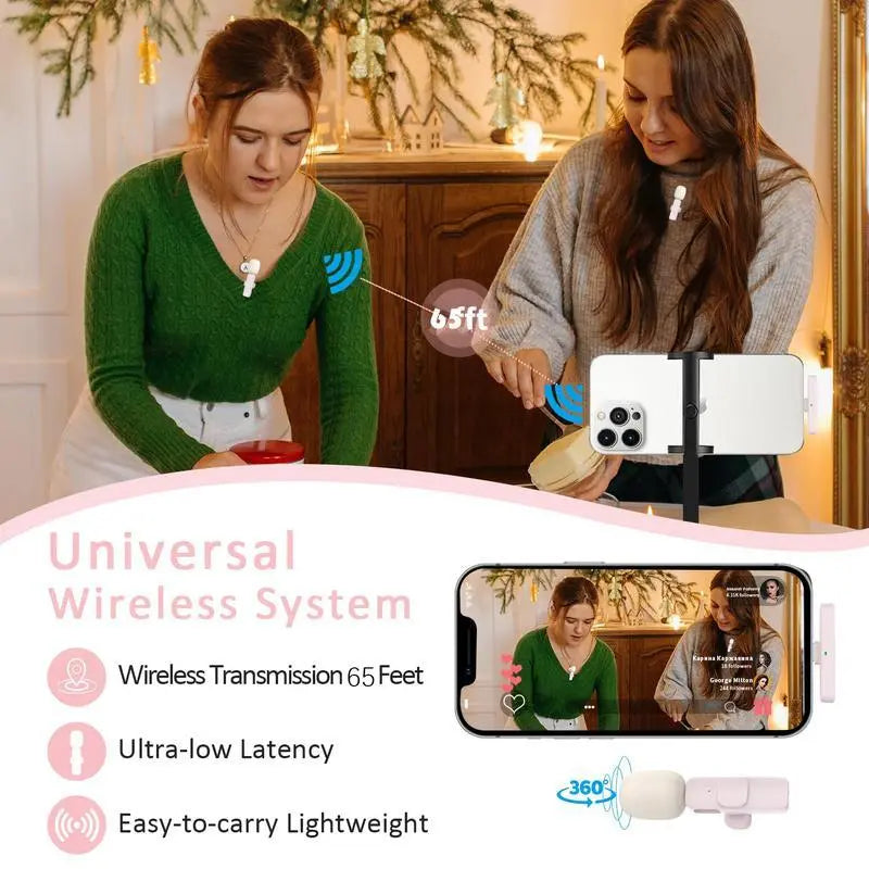 Wireless Lavalier Microphone with USB-C Receiver, Rechargeable Clip-On Mic for Smartphones, Tablets, Vlogging, Interviews and Audio Recording
