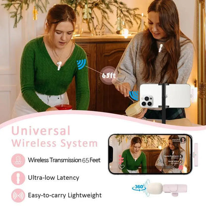 Wireless Lavalier Microphone with USB-C Receiver, Rechargeable Clip-On Mic for Smartphones, Tablets, Vlogging, Interviews and Audio Recording