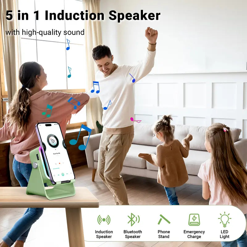 PUTARE Wireless Induction Audio Speaker Stand, 5In1 Cellphone Holder, 3500Mah Rechargeable Emergency Power Bank,360° Adjustable Mobile Tablet Stand with Colorful Ambient Light Gifts for Men Women,