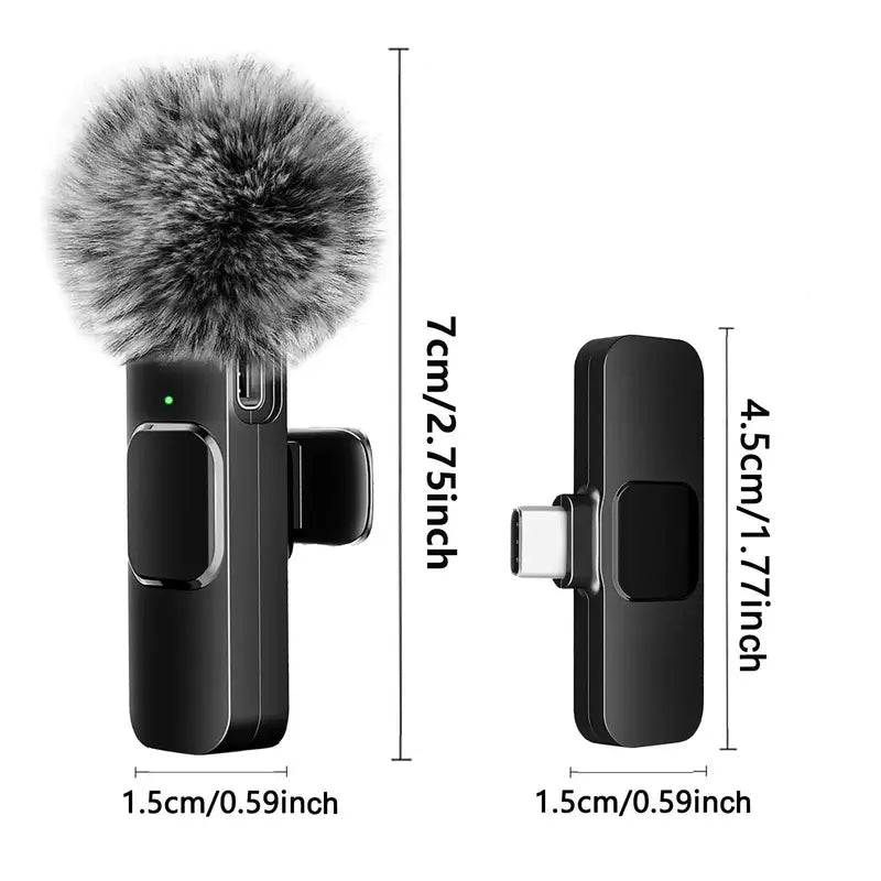 Wireless Lavalier Microphone with USB-C Receiver, Rechargeable Clip-On Mic for Smartphones, Tablets, Vlogging, Interviews and Audio Recording