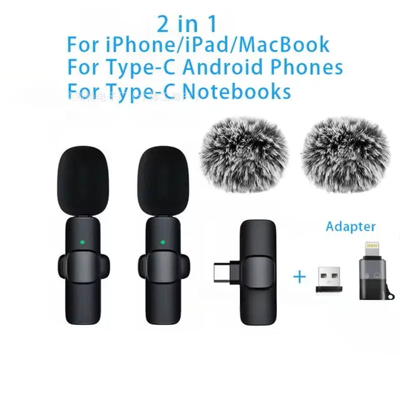 Wireless Lavalier Microphone with USB-C Receiver, Rechargeable Clip-On Mic for Smartphones, Tablets, Vlogging, Interviews and Audio Recording