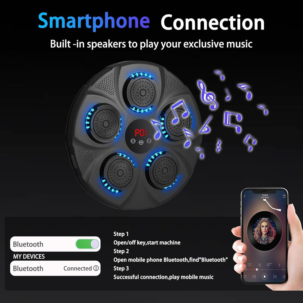 New Smart Music Boxing Machine with Boxing Gloves, Wall Mounted Smart Bluetooth Music Boxing Trainer with LED, Electronic Boxing Target Workout Punching Equipment for Home, Indoor, Gym